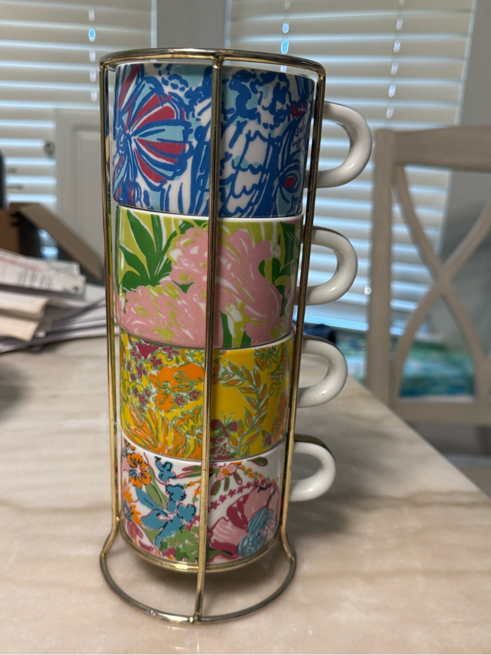 Lilly Pulitzer Floral Stackable Ceramic Mug Set in Blue, Pink, Yellow, Green